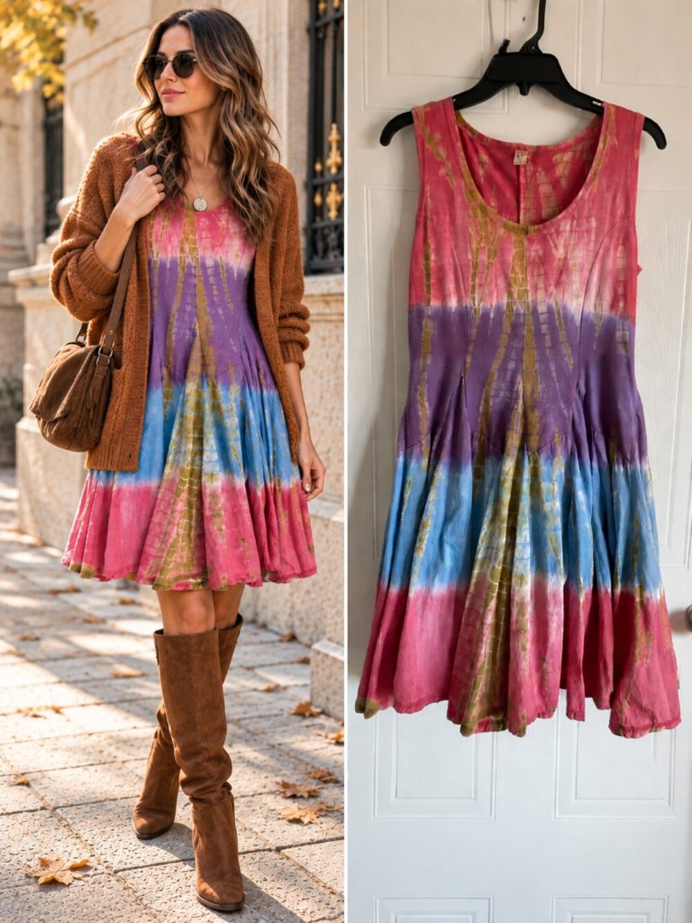 Baba Pink Purple Blue Tie Dye Cotton A Line Dress Boho Festival Cottagecore M